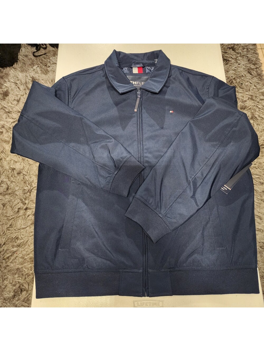 TH FLEX Tommy Hilfiger Navy Blue Bomber Jacket Men's XL FuL Water Wind Resistant